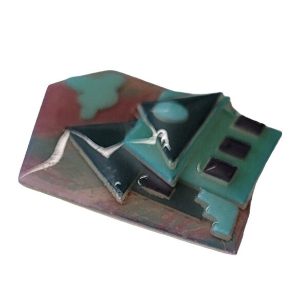 Lucinda Green Blue Pink House Pin L11 - Picture 3 of 8